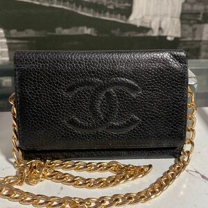 Authentic Chanel CC Black Caviar Key Case